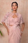 Shop_Vridhi Somaani_Pink Georgette Embroidery, Sequins Sweetheart Sera Cape And Lehenga Saree Set _Online_at_Aza_Fashions