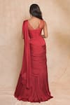 Shop_Vridhi Somaani_Red Satin, Georgette, Net Embroidery Round Neck Zara Lehenga Saree With Blouse _at_Aza_Fashions