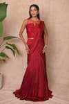 Vridhi Somaani_Red Satin, Georgette, Net Embroidery Round Neck Zara Lehenga Saree With Blouse _Online