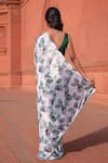 Shop_Naintara Bajaj_White Chinon V-neck Leaf Print Pre-draped Saree With Blouse _at_Aza_Fashions