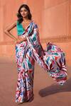 Buy_Naintara Bajaj_White Chinon V-neck Leaf Print Pre-draped Saree With Blouse _at_Aza_Fashions