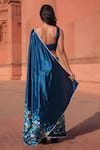 Shop_Naintara Bajaj_Teal Chinon V-neck Geometric Print Pre-draped Saree With Blouse _at_Aza_Fashions