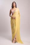 Buy_Aza X Shilpa Shetty Kundra_Pink Chiffon, Modal, Satin Embroidery Botanic Print Pre-draped Saree With Blouse _at_Aza_Fashions