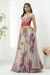 Buy_Priti Sahni_Mauve Georgette, Net Embroidery, Sequins, Beads, Floral Hand Painted Lehenga Set _at_Aza_Fashions