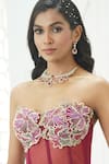 Buy_Priti Sahni_Mauve Georgette, Net Embroidery, Sequins, Beads, Floral Hand Painted Lehenga Set 