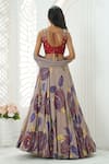 Priti Sahni_Mauve Georgette, Net Embroidery, Sequins, Beads, Floral Hand Painted Lehenga Set _Online_at_Aza_Fashions