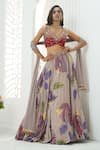 Buy_Priti Sahni_Mauve Georgette, Net Embroidery, Sequins, Beads, Floral Hand Painted Lehenga Set _at_Aza_Fashions