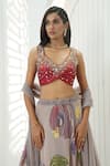 Priti Sahni_Mauve Georgette, Net Embroidery, Sequins, Beads, Floral Hand Painted Lehenga Set _at_Aza_Fashions