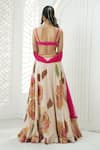 Priti Sahni_Peach Georgette, Net Embroidery, Sequins, Beads, Flower Hand Painted Lehenga Set _Online_at_Aza_Fashions