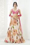 Buy_Priti Sahni_Peach Georgette, Net Embroidery, Sequins, Beads, Flower Hand Painted Lehenga Set _at_Aza_Fashions