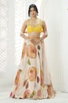 Buy_Priti Sahni_Cream Georgette, Net Embroidery, Pearls, Stones, Garden Hand Painted Lehenga Set _at_Aza_Fashions
