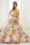 Shop_Priti Sahni_Cream Georgette, Net Embroidery, Pearls, Stones, Garden Hand Painted Lehenga Set _Online_at_Aza_Fashions