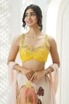 Priti Sahni_Cream Georgette, Net Embroidery, Pearls, Stones, Garden Hand Painted Lehenga Set _at_Aza_Fashions