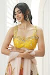 Priti Sahni_Cream Georgette, Net Embroidery, Pearls, Stones, Garden Hand Painted Lehenga Set _Online