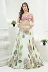 Buy_Priti Sahni_Mint Georgette, Net, Organza Embroidery, Floret Hand Painted Lehenga Set _at_Aza_Fashions
