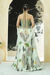 Priti Sahni_Mint Georgette, Net Embroidery, Sequins, Beads, Bloom Hand Painted Lehenga Set _Online_at_Aza_Fashions