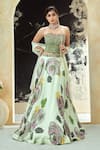 Shop_Priti Sahni_Mint Georgette, Net Embroidery, Sequins, Beads, Bloom Hand Painted Lehenga Set 