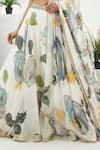 Shop_Priti Sahni_Ivory Georgette, Silk Sequins, Stones, Beads, Bloom Hand Painted Lehenga Set 