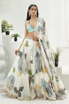 Buy_Priti Sahni_Ivory Georgette, Silk Sequins, Stones, Beads, Bloom Hand Painted Lehenga Set _at_Aza_Fashions