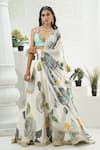 Buy_Priti Sahni_Ivory Georgette, Silk Sequins, Stones, Beads, Bloom Hand Painted Lehenga Set _Online