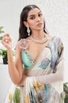 Shop_Priti Sahni_Ivory Georgette, Silk Sequins, Stones, Beads, Bloom Hand Painted Lehenga Set _Online