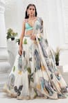 Priti Sahni_Ivory Georgette, Silk Sequins, Stones, Beads, Bloom Hand Painted Lehenga Set 