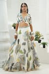 Priti Sahni_Ivory Georgette Sequins, Beads, Pearls, Flora Hand Painted Lehenga Set _Online_at_Aza_Fashions