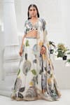 Shop_Priti Sahni_Ivory Georgette Sequins, Beads, Pearls, Flora Hand Painted Lehenga Set 
