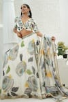 Priti Sahni_Ivory Georgette Sequins, Beads, Pearls, Flora Hand Painted Lehenga Set _Online