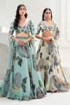 Buy_Priti Sahni_Ivory Georgette Sequins, Beads, Pearls, Flora Hand Painted Lehenga Set _Online