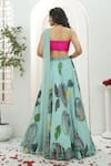 Shop_Priti Sahni_Aqua Georgette, Silk, Net Sequins, Stones, Beads, Bloom Hand Painted Lehenga Set _at_Aza_Fashions