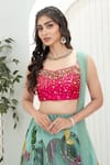 Priti Sahni_Aqua Georgette, Silk, Net Sequins, Stones, Beads, Bloom Hand Painted Lehenga Set _at_Aza_Fashions
