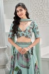 Shop_Priti Sahni_Aqua Georgette, Silk, Tulle Embroidery, Sequins, Garden Hand Painted Lehenga Set _Online_at_Aza_Fashions
