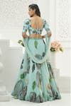 Shop_Priti Sahni_Aqua Georgette, Silk, Tulle Embroidery, Sequins, Garden Hand Painted Lehenga Set _at_Aza_Fashions