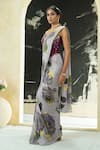Buy_Priti Sahni_Lavender Georgette, Silk Sequins, Stones, Garden Hand Painted Saree With Corset _Online_at_Aza_Fashions