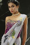 Buy_Priti Sahni_Lavender Georgette, Silk Sequins, Stones, Garden Hand Painted Saree With Corset 