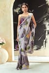 Shop_Priti Sahni_Lavender Georgette, Silk Sequins, Stones, Garden Hand Painted Saree With Corset 