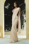 Buy_Priti Sahni_Pink Georgette, Net Embroidery, Sequins, Pre-stitched Saree With Burgundy Corset _Online_at_Aza_Fashions