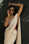 Shop_Priti Sahni_Pink Georgette, Net Embroidery, Sequins, Pre-stitched Saree With Burgundy Corset _Online_at_Aza_Fashions