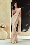 Buy_Priti Sahni_Pink Georgette, Net Embroidery, Sequins, Pre-stitched Saree With Burgundy Corset 