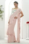 Shop_Priti Sahni_Mauve Georgette Ruffles, Embroidery, Sequins, Beads, Pearls Saree With Corset _Online_at_Aza_Fashions