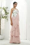 Priti Sahni_Mauve Georgette Ruffles, Embroidery, Sequins, Beads, Pearls Saree With Corset _at_Aza_Fashions