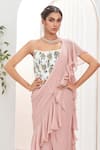 Priti Sahni_Mauve Georgette Ruffles, Embroidery, Sequins, Beads, Pearls Saree With Corset _Online