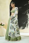Buy_Priti Sahni_Green Silk, Organza Embroidery, Sequins, Garden Hand Painted Jacket Lehenga Set _Online_at_Aza_Fashions
