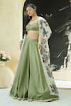 Buy_Priti Sahni_Green Silk, Organza Embroidery, Sequins, Garden Hand Painted Jacket Lehenga Set 