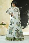 Priti Sahni_Green Silk, Organza Embroidery, Sequins, Garden Hand Painted Jacket Lehenga Set _Online_at_Aza_Fashions
