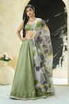 Buy_Priti Sahni_Green Silk, Organza Gota Patti, Solid Lehenga Set With Hand Painted Dupatta _at_Aza_Fashions
