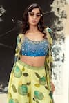 Buy_Priti Sahni_Yellow Georgette, Silk Sequins, Stones, Beads, Hand Painted Jacket And Palazzo Set _Online_at_Aza_Fashions