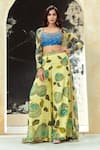 Buy_Priti Sahni_Yellow Georgette, Silk Sequins, Stones, Beads, Hand Painted Jacket And Palazzo Set _at_Aza_Fashions