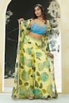 Shop_Priti Sahni_Yellow Georgette, Silk Sequins, Stones, Beads, Hand Painted Jacket And Palazzo Set _Online_at_Aza_Fashions